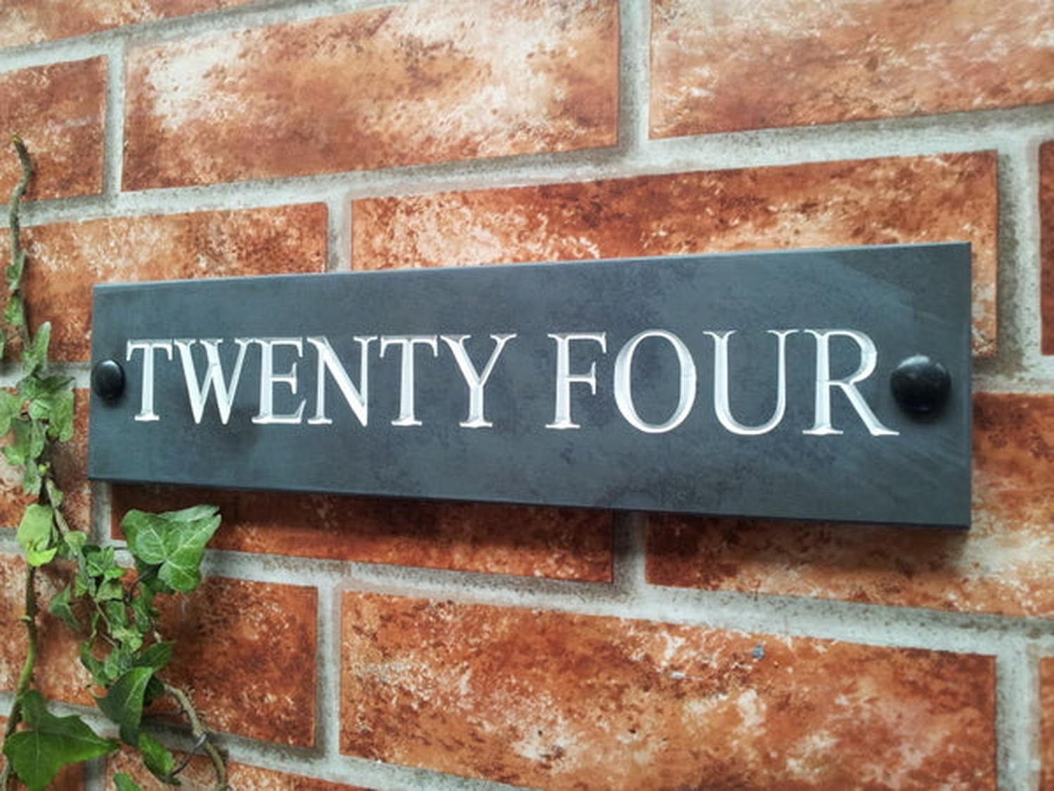 Slate house name sign 300mm x 75mm detail - custom engraved address plaque UK