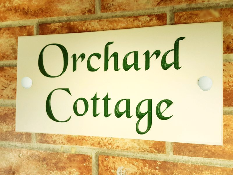 White house sign 300mm x 150mm Corian - personalised engraved address plaque UK