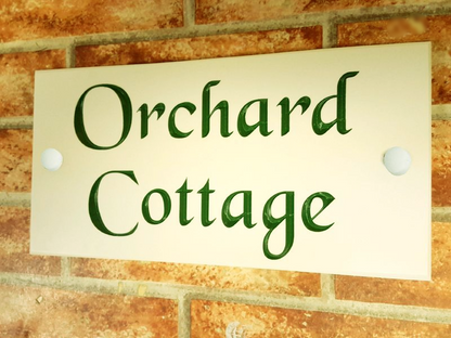 White house sign 300mm x 150mm Corian - personalised engraved address plaque UK