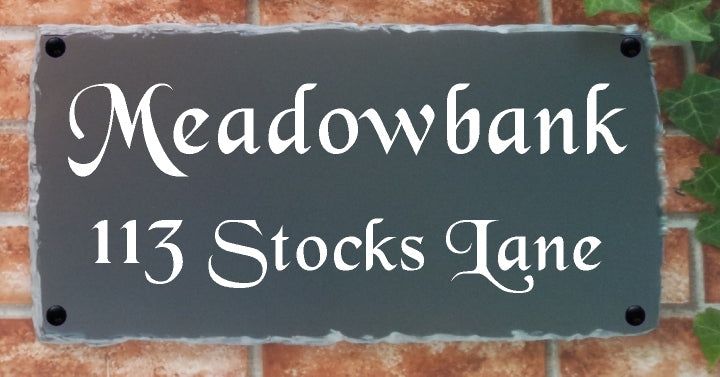 Large rustic house plaque 460mm x 240mm close-up - personalised reflective sign UK