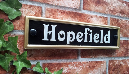 Bespoke small rectangle house name sign - custom cast iron effect compact plaque UK