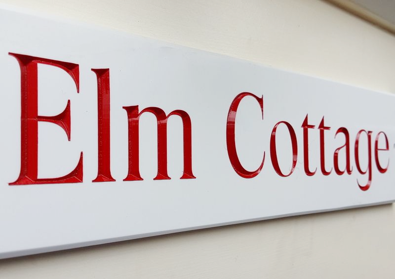 White engraved house sign 400mm corian - personalised modern door number plaque UK