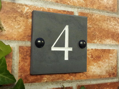 Personalised slate house number sign 100mm square - custom single digit door number plaque UK