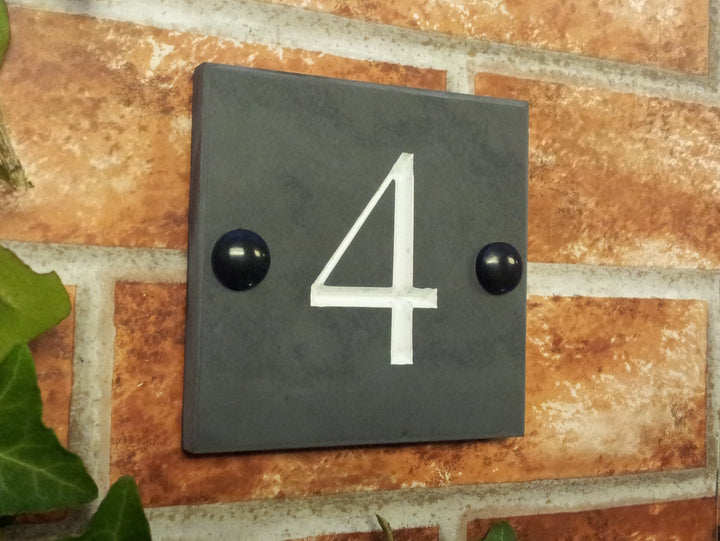 Engraved slate house number sign  100mm x 100mm - House Sign Shop