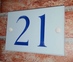 White engraved 2 digit house number sign  140mm x 100mm - House Sign Shop