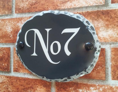 Custom small rustic oval sign with reflective text - personalised compact number plaque UK