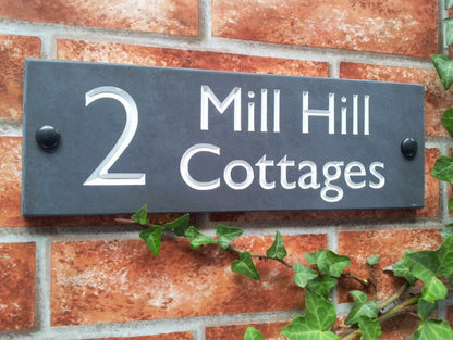 Slate home address sign 300mm x 100mm - personalised engraved house address plaque UK