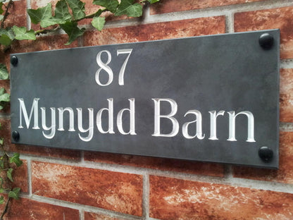Slate house sign 400mm x 150mm example - custom engraved address plaque UK