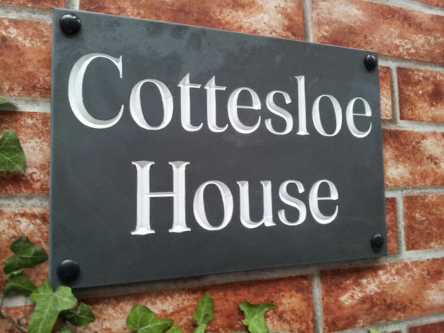 Custom slate house address plaque with white inlay - personalised 3-line sign UK