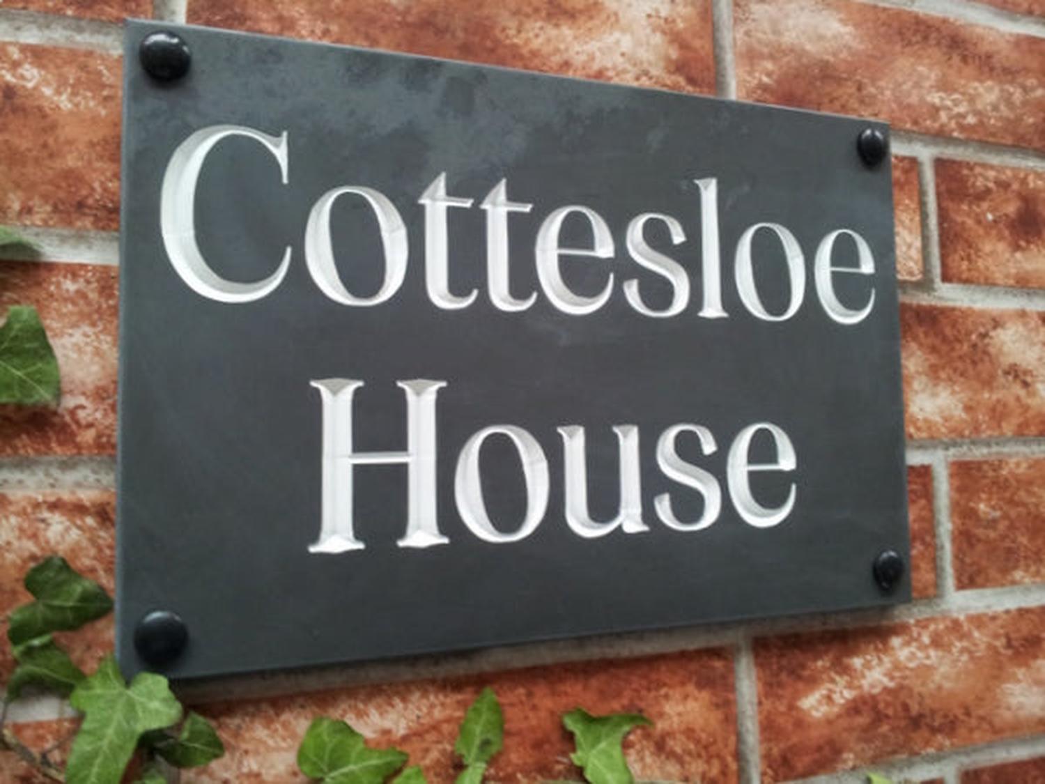 Custom slate house address plaque with white inlay - personalised 3-line sign UK