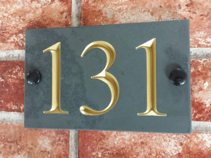 Bespoke three digit slate number sign - custom engraved door number plaque UK