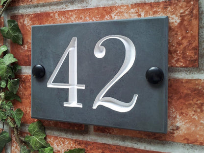 Personalised slate house number sign showing number 42 - custom 2-digit door number plaque 