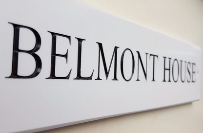 White house name sign 300mm x 75mm Corian detail - personalised engraved plaque UK