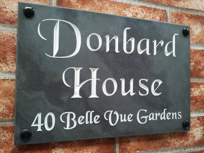Personalised slate house sign 300mm - custom 3-line address plaque with silver inlay UK